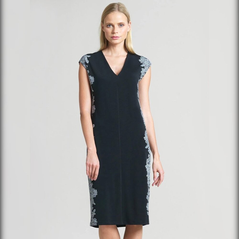 Clara Sunwoo Black Lace Trim Print Silhouette V-Neck Dress New With Tags Size XS